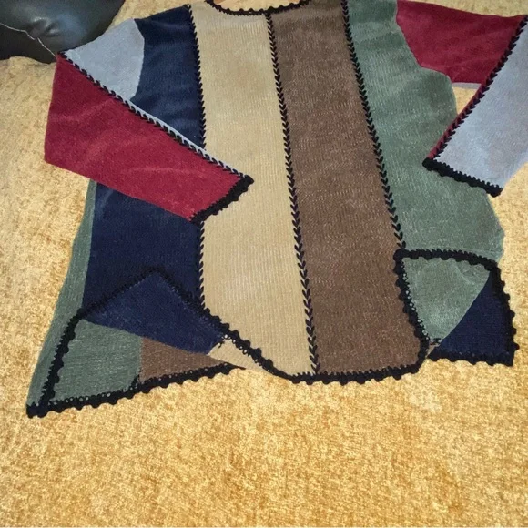 90’s Patchwork Colorblock Vintage Soft Chenille Knit Sweater Size Large - Picture 9 of 17